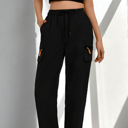 ✨ PROMO LIMITÉE 50% DE RÉDUCTION ! 👖 Pantalon Cargo Femme – Cordon, Poches, Coupe Droite 🌿