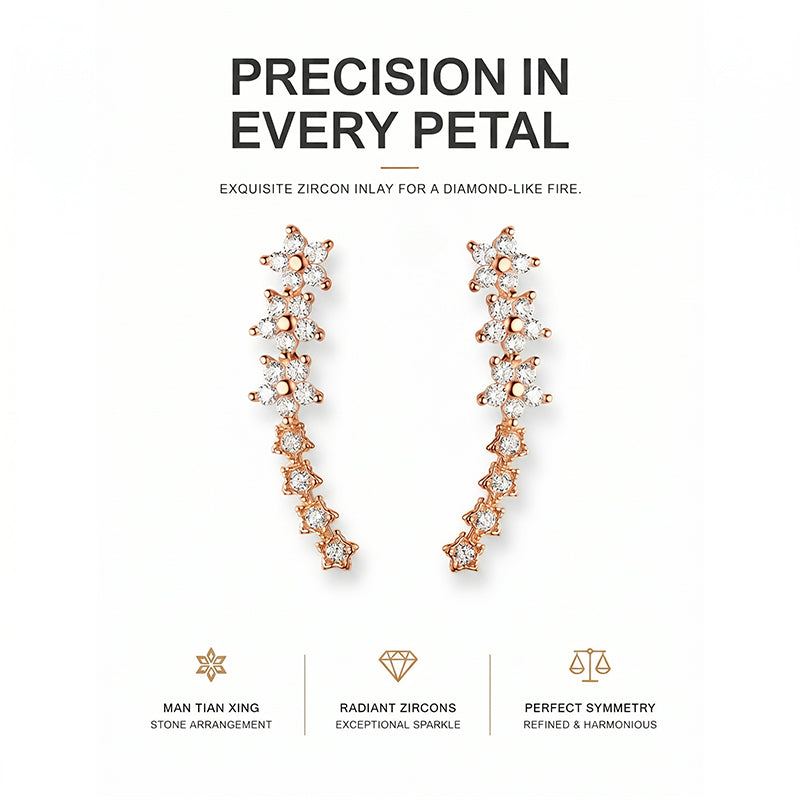 ✨ 50% DE RÉDUCTION MAINTENANT ! 🌟 Boucles d'oreilles grimpeuses étoile fleur en strass – Cristaux scintillants, design remontant confortable – parfaites pour le glamour quotidien ou les occasions spéciales 🌸