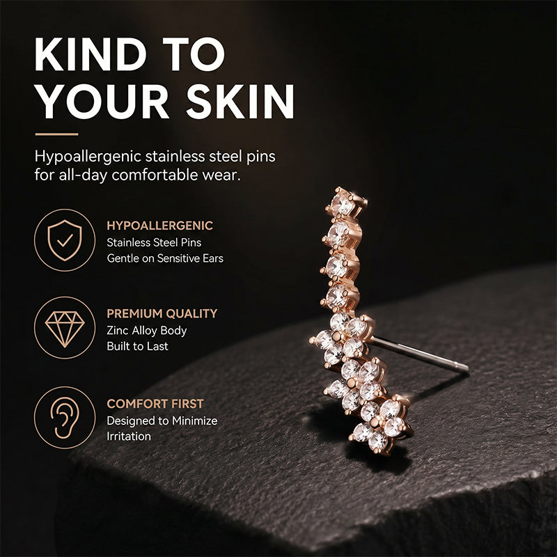 ✨ 50% DE RÉDUCTION MAINTENANT ! 🌟 Boucles d'oreilles grimpeuses étoile fleur en strass – Cristaux scintillants, design remontant confortable – parfaites pour le glamour quotidien ou les occasions spéciales 🌸