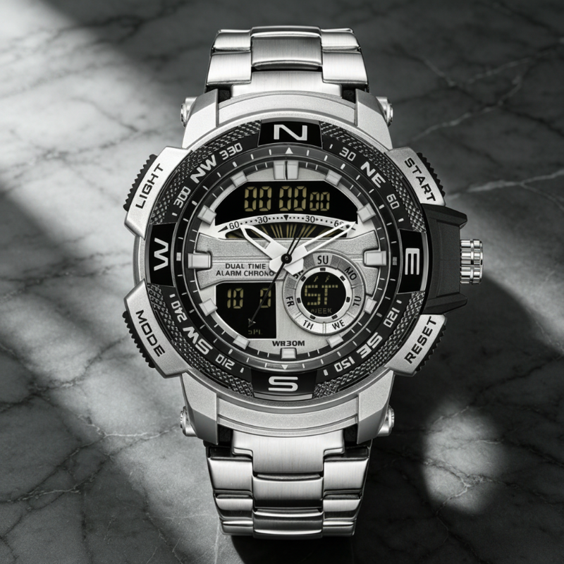 ⌚ PROMO LIMITÉE -50% ! ✨ Montre Sport Homme Double Affichage – Analogique-Numérique, Étanche 3ATM, Multi-Fonction ⏱️