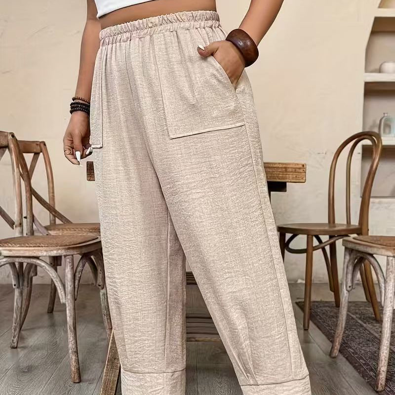 👖 PROMO LIMITÉE 50% DE RÉDUCTION ! ✨ Pantalon Femme Casual à Chevilles Retroussées – Ceinture Élastique, Coupe Ample, Poches Plaquées 🌿