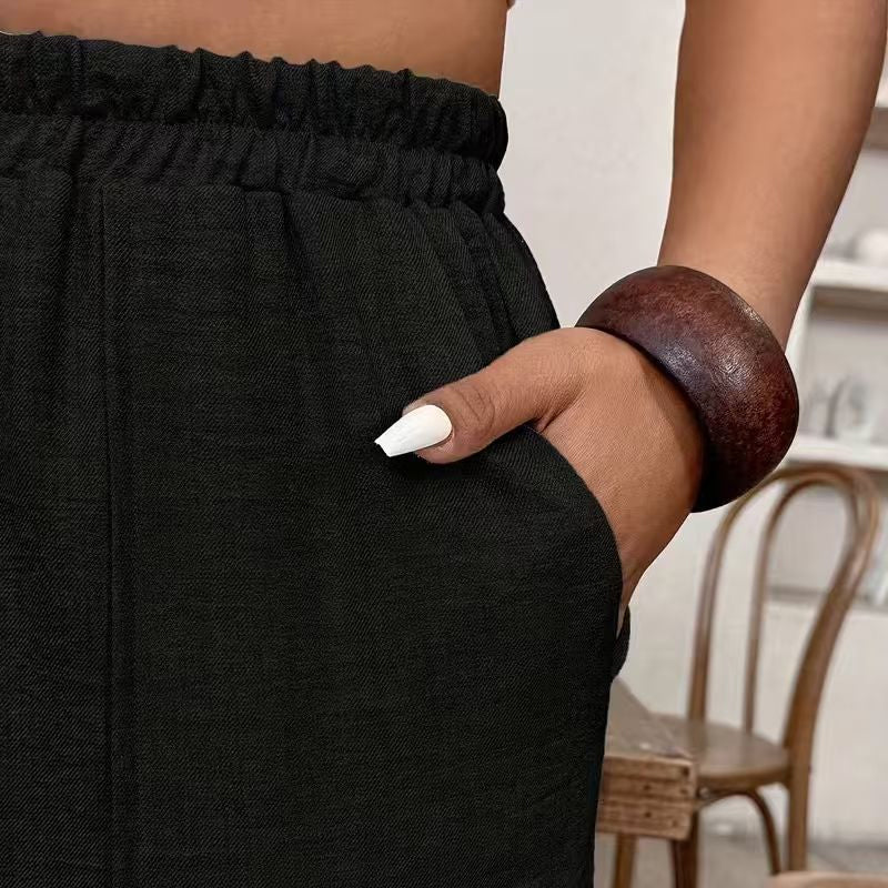👖 PROMO LIMITÉE 50% DE RÉDUCTION ! ✨ Pantalon Femme Casual à Chevilles Retroussées – Ceinture Élastique, Coupe Ample, Poches Plaquées 🌿