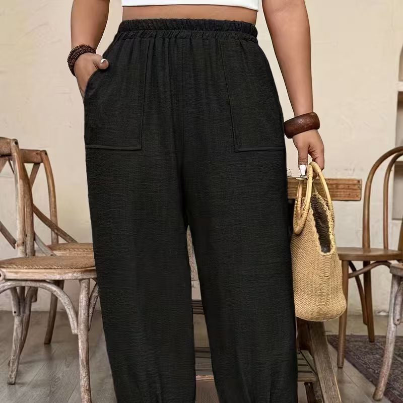 👖 PROMO LIMITÉE 50% DE RÉDUCTION ! ✨ Pantalon Femme Casual à Chevilles Retroussées – Ceinture Élastique, Coupe Ample, Poches Plaquées 🌿