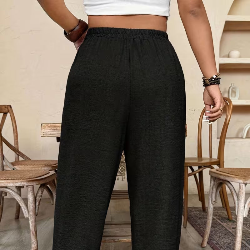 👖 PROMO LIMITÉE 50% DE RÉDUCTION ! ✨ Pantalon Femme Casual à Chevilles Retroussées – Ceinture Élastique, Coupe Ample, Poches Plaquées 🌿