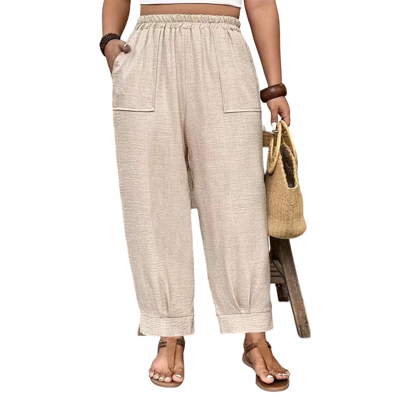 👖 PROMO LIMITÉE 50% DE RÉDUCTION ! ✨ Pantalon Femme Casual à Chevilles Retroussées – Ceinture Élastique, Coupe Ample, Poches Plaquées 🌿