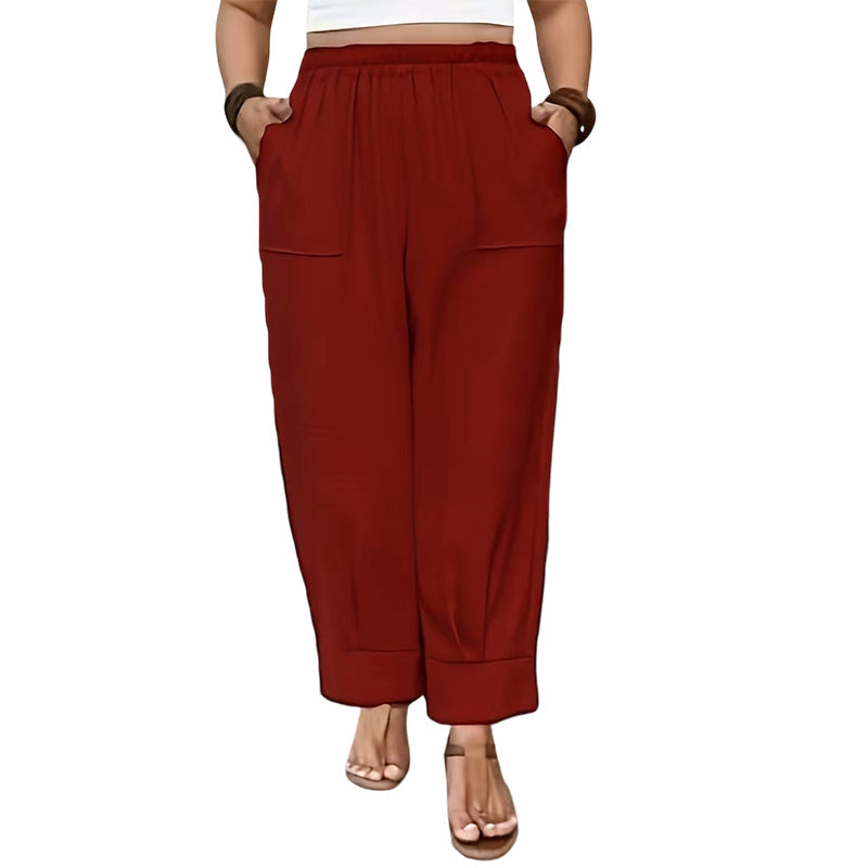 👖 PROMO LIMITÉE 50% DE RÉDUCTION ! ✨ Pantalon Femme Casual à Chevilles Retroussées – Ceinture Élastique, Coupe Ample, Poches Plaquées 🌿