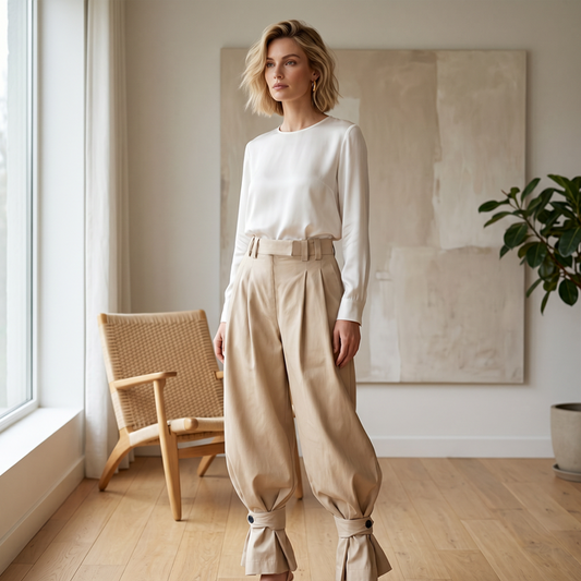🎉Pantalon plissé lanterne à manchettes froncées pour femme