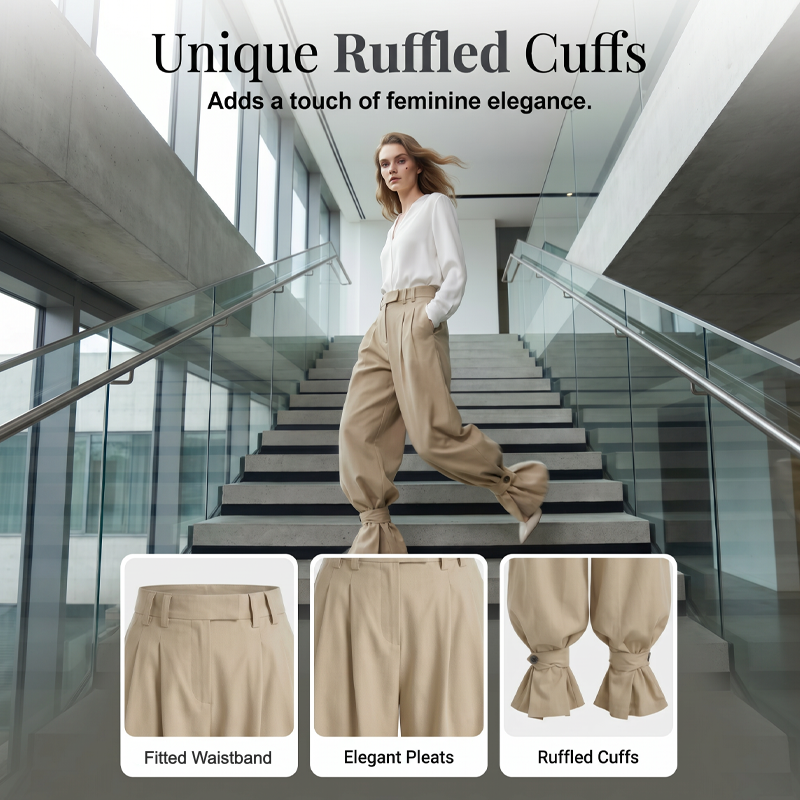 🎉Pantalon plissé lanterne à manchettes froncées pour femme