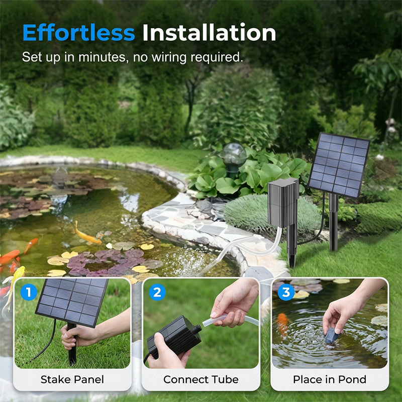☀️🐟 Aérateur Solaire pour Bassin avec Pompe à Air – 7V/2.5W, Kit Complet, Installation Facile, Santé Aquatique 24/7 ✨