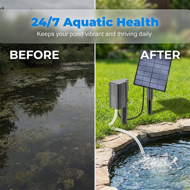 ☀️🐟 Aérateur Solaire pour Bassin avec Pompe à Air – 7V/2.5W, Kit Complet, Installation Facile, Santé Aquatique 24/7 ✨