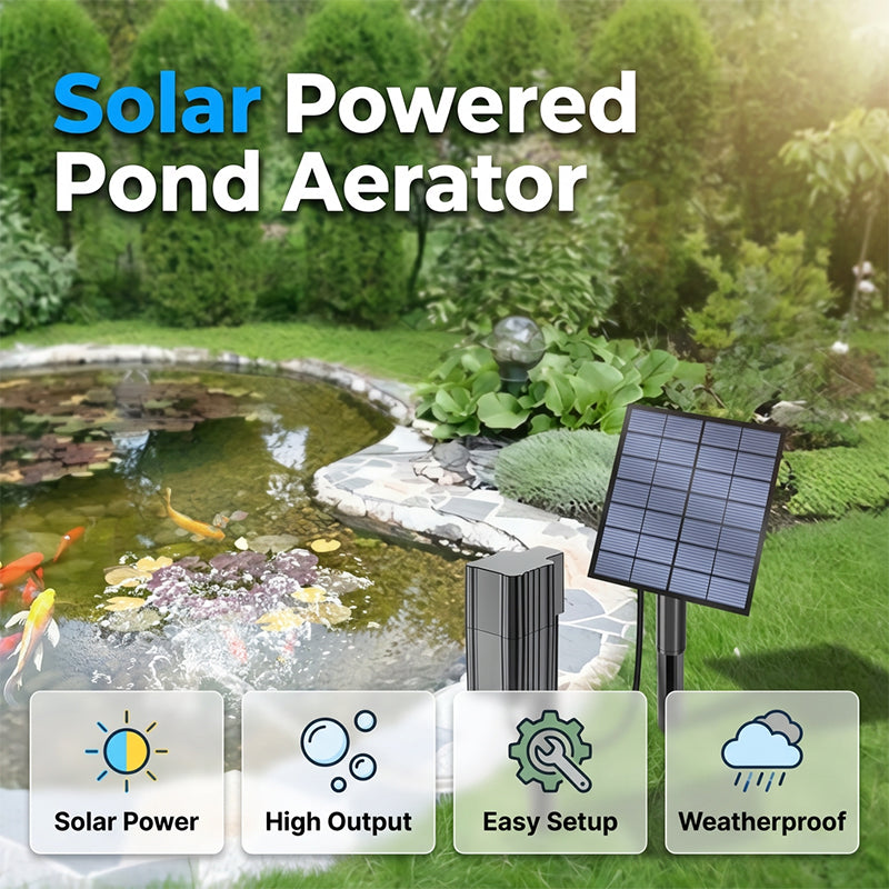 ☀️🐟 Aérateur Solaire pour Bassin avec Pompe à Air – 7V/2.5W, Kit Complet, Installation Facile, Santé Aquatique 24/7 ✨