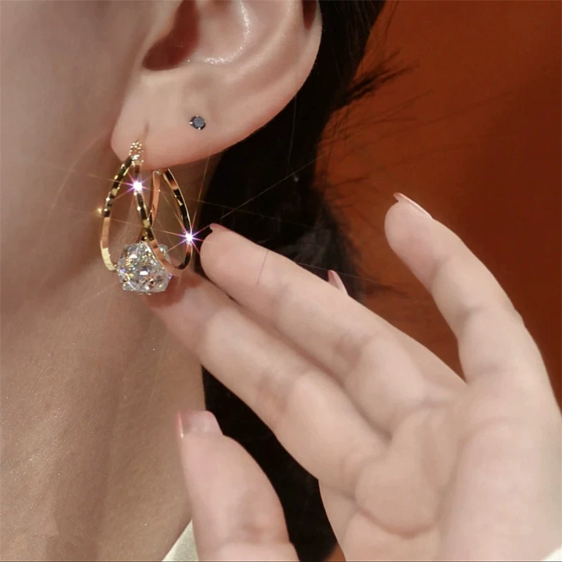 📢📢50 % DE RÉDUCTION⏰Boucles D'Oreilles Double Anneau Boule Zirconia Scintillante