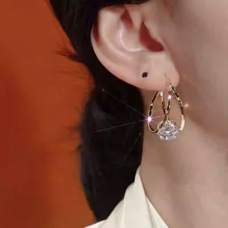 📢📢50 % DE RÉDUCTION⏰Boucles D'Oreilles Double Anneau Boule Zirconia Scintillante