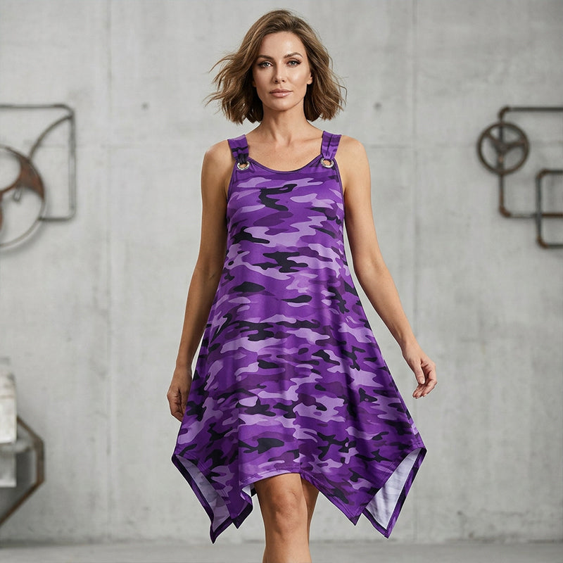 👗Offre limitée à -50 %✨Robe camouflage sans manches – ourlet asymétrique, style audacieux et unique 🍂