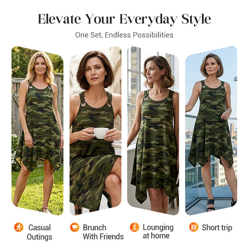 👗Offre limitée à -50 %✨Robe camouflage sans manches – ourlet asymétrique, style audacieux et unique 🍂