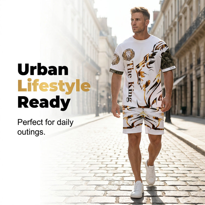 🦁 PROMO FLASH 50%🔥Ensemble Graphique Lion Homme – T-shirt + Short, Respirant, Streetwear Urbain, Tailles S-4XL, Idéal Été😎