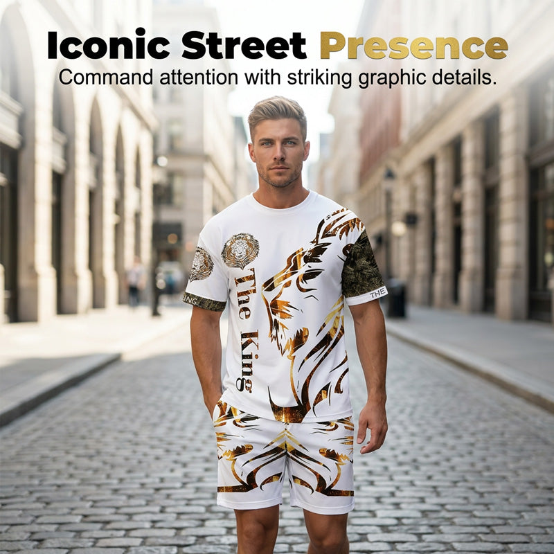🦁 PROMO FLASH 50%🔥Ensemble Graphique Lion Homme – T-shirt + Short, Respirant, Streetwear Urbain, Tailles S-4XL, Idéal Été😎