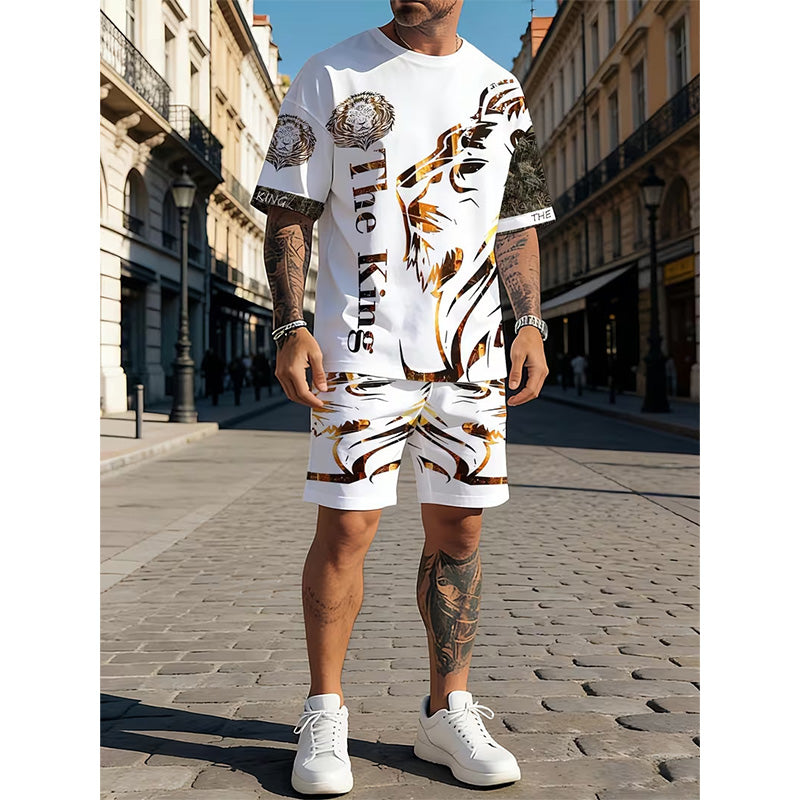 🦁 PROMO FLASH 50%🔥Ensemble Graphique Lion Homme – T-shirt + Short, Respirant, Streetwear Urbain, Tailles S-4XL, Idéal Été😎