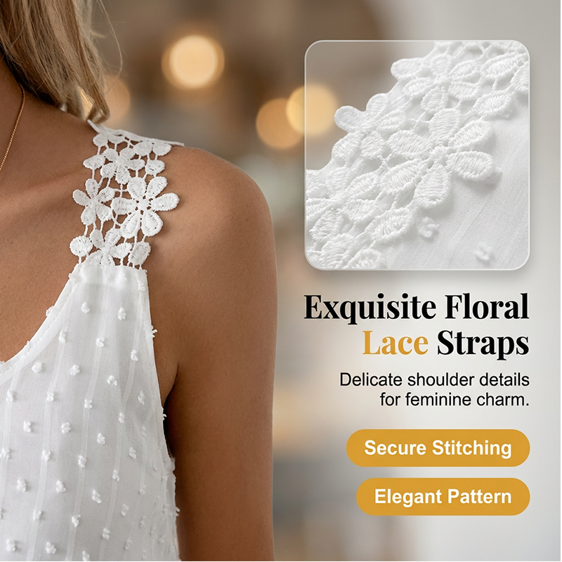 Débardeur femme élégant à bretelles en dentelle à pois
