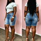 Bermuda en denim déchiré taille moyenne pour femme