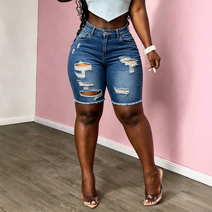 Bermuda en denim déchiré taille moyenne pour femme