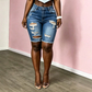 Bermuda en denim déchiré taille moyenne pour femme