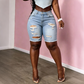 Bermuda en denim déchiré taille moyenne pour femme