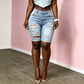 Bermuda en denim déchiré taille moyenne pour femme