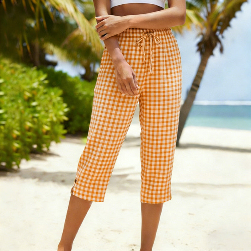 👖50 % DE RÉDUCTION EN CE MOMENT💐Pantalon capri à carreaux d'été pour femme