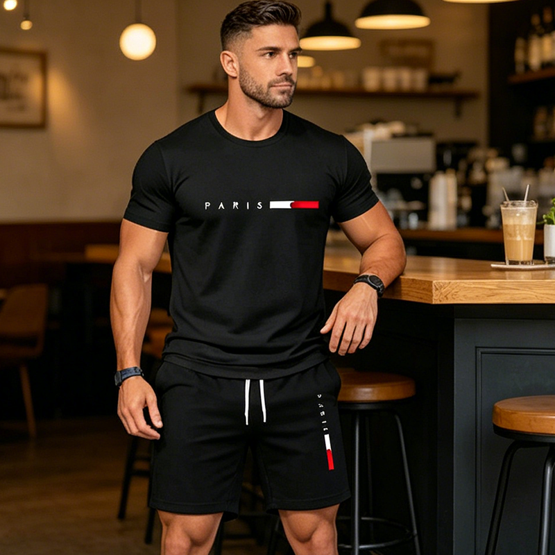 👕 PROMOTION LIMITÉE -50% ! ✨ Ensemble 2 pièces imprimé pour homme – Athleisure moderne, respirant, coupe sportive 🏃♂️