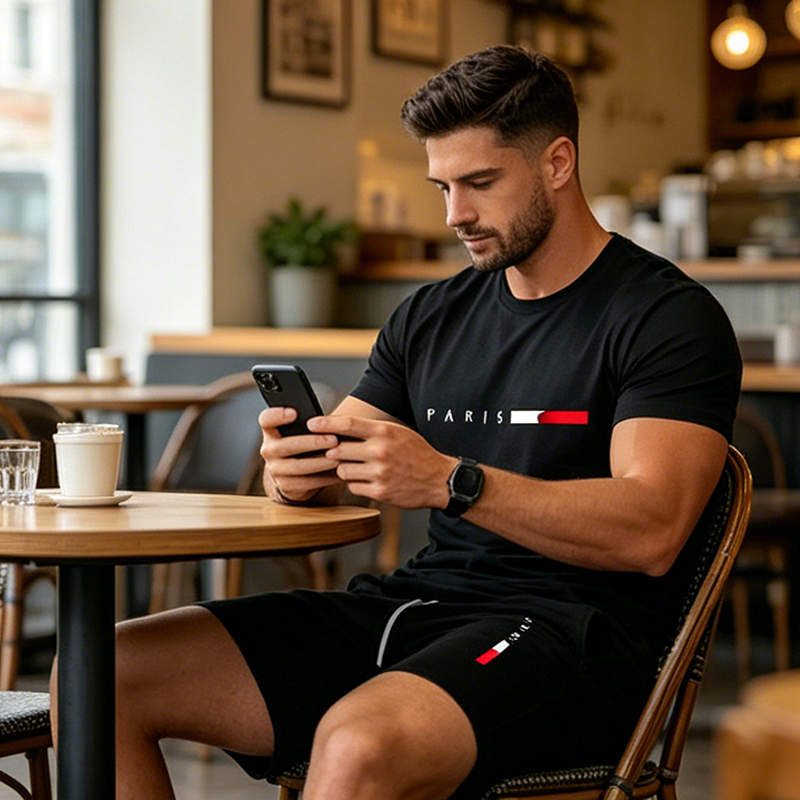 👕 PROMOTION LIMITÉE -50% ! ✨ Ensemble 2 pièces imprimé pour homme – Athleisure moderne, respirant, coupe sportive 🏃♂️