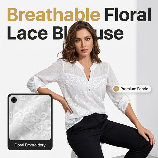 ✨🌸Blouse à encolure en V avec empiècement en dentelle pour femme