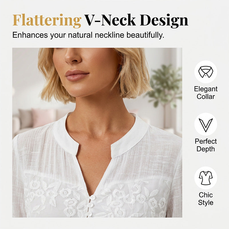 ✨🌸Blouse à encolure en V avec empiècement en dentelle pour femme
