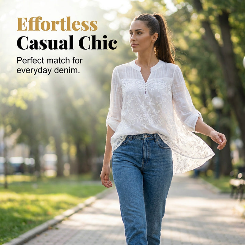 ✨🌸Blouse à encolure en V avec empiècement en dentelle pour femme