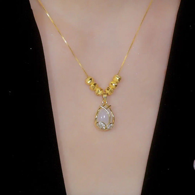 🦋PROMO FLASH 50%💎Collier Pendentif Tulipe Minimaliste – Acier Titane Hypoallergénique, Pierre Centrale, Chaîne Réglable, Cadeau Élégant👑