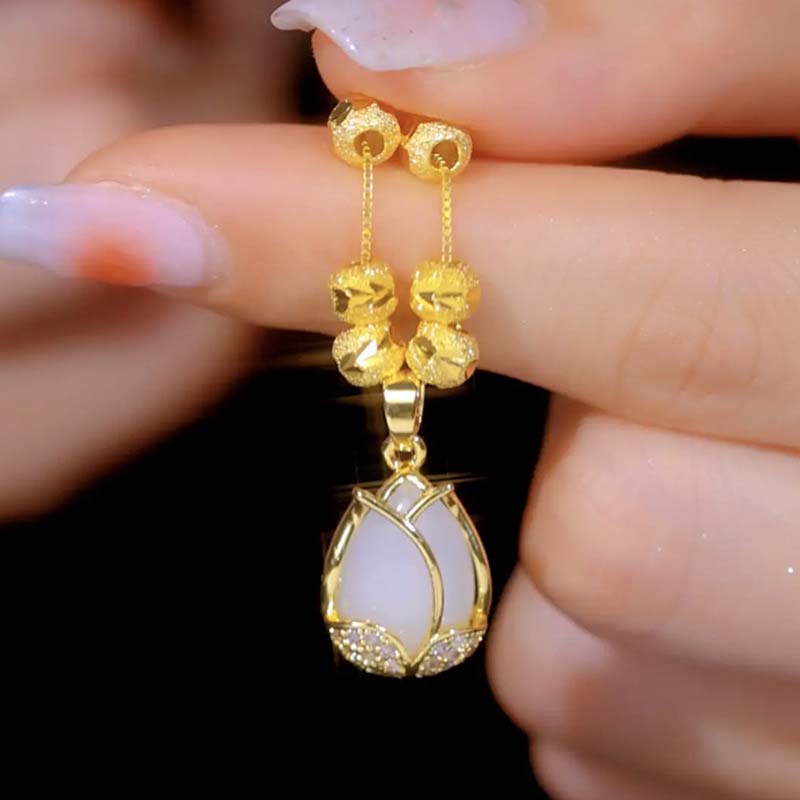 🦋PROMO FLASH 50%💎Collier Pendentif Tulipe Minimaliste – Acier Titane Hypoallergénique, Pierre Centrale, Chaîne Réglable, Cadeau Élégant👑