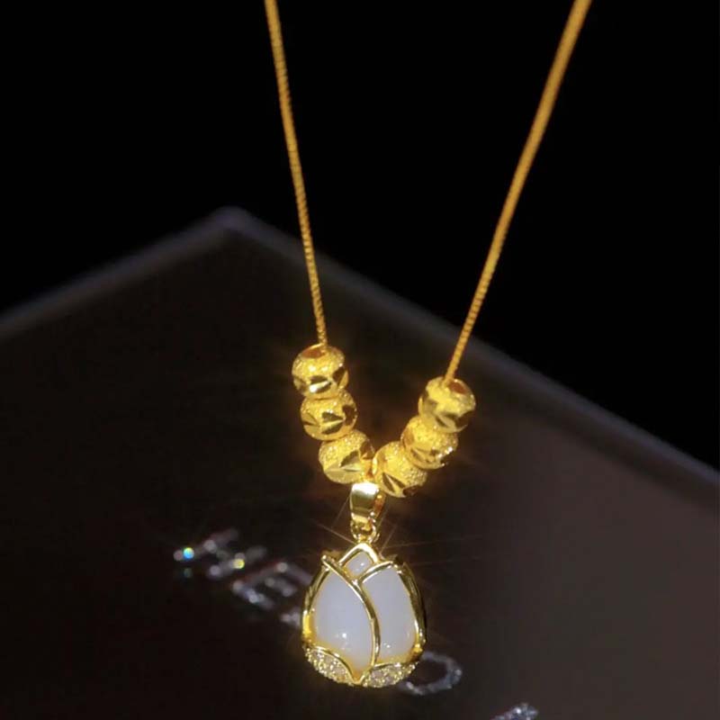 🦋PROMO FLASH 50%💎Collier Pendentif Tulipe Minimaliste – Acier Titane Hypoallergénique, Pierre Centrale, Chaîne Réglable, Cadeau Élégant👑