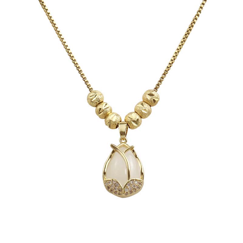 🦋PROMO FLASH 50%💎Collier Pendentif Tulipe Minimaliste – Acier Titane Hypoallergénique, Pierre Centrale, Chaîne Réglable, Cadeau Élégant👑