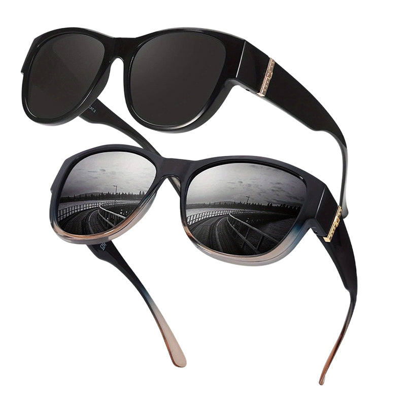 🏖️PROMO -50%🔥Lunettes Soleil Polarisées Sur-Lunettes Femme – 9 Couches Anti-Reflets Eau Route Neige UV400, Grande Monture Glamour Hollywood, Matériaux Haute Qualité Charnières Renforcées · 4 Styles✨