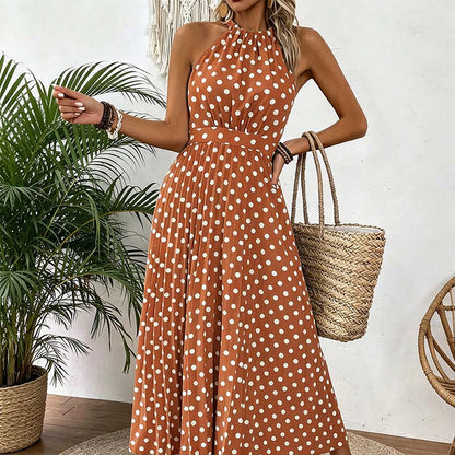 ⏰Robe Femme Pois & Dos Nu – Coupe Haute Taille, Jupe Plissée, Sans Manches, 3 Couleurs, 4 Tailles, Style Rétro & Élégant ✨