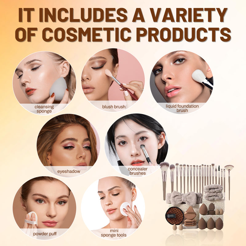 💄PROMO LIMITÉE 50%✨Ensemble Pinceaux & Éponges de Maquillage (40 ou 51 Pièces) – Tout-en-Un, Doux, Économiseur de Produit, 5 Kits Couleurs au Choix 🎨