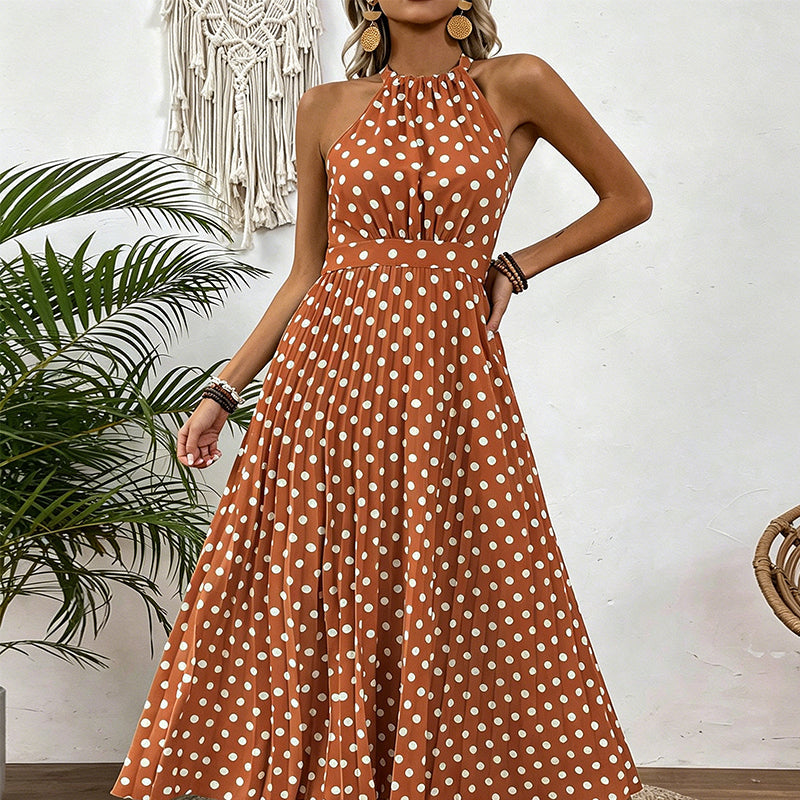⏰Robe Femme Pois & Dos Nu – Coupe Haute Taille, Jupe Plissée, Sans Manches, 3 Couleurs, 4 Tailles, Style Rétro & Élégant ✨