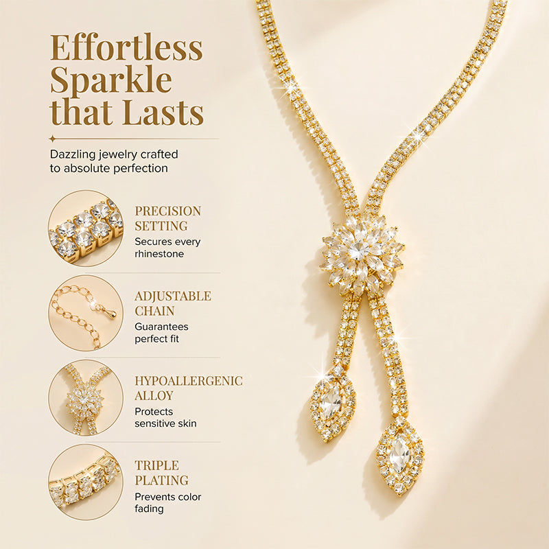 💍 PROMO LIMITÉE -50% ! 🌸 Ensemble Collier & Boucles d'Oreilles Fleur Zircon Femme – Élégance Romantique, Brillance Éclatante · Or, Argent & Noir ✨