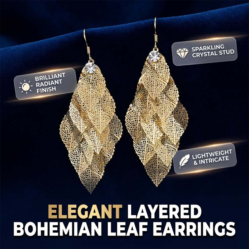 📢📢50 % DE RÉDUCTION⏰Boucles d'oreilles élégantes pour femme, en forme de feuilles ajourées en cascade