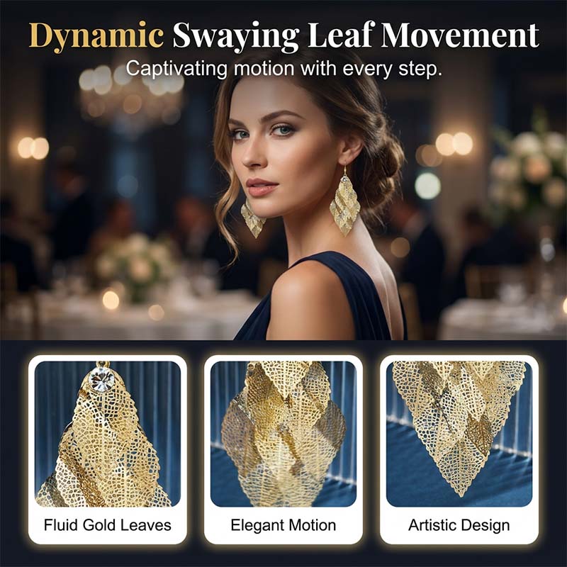 📢📢50 % DE RÉDUCTION⏰Boucles d'oreilles élégantes pour femme, en forme de feuilles ajourées en cascade