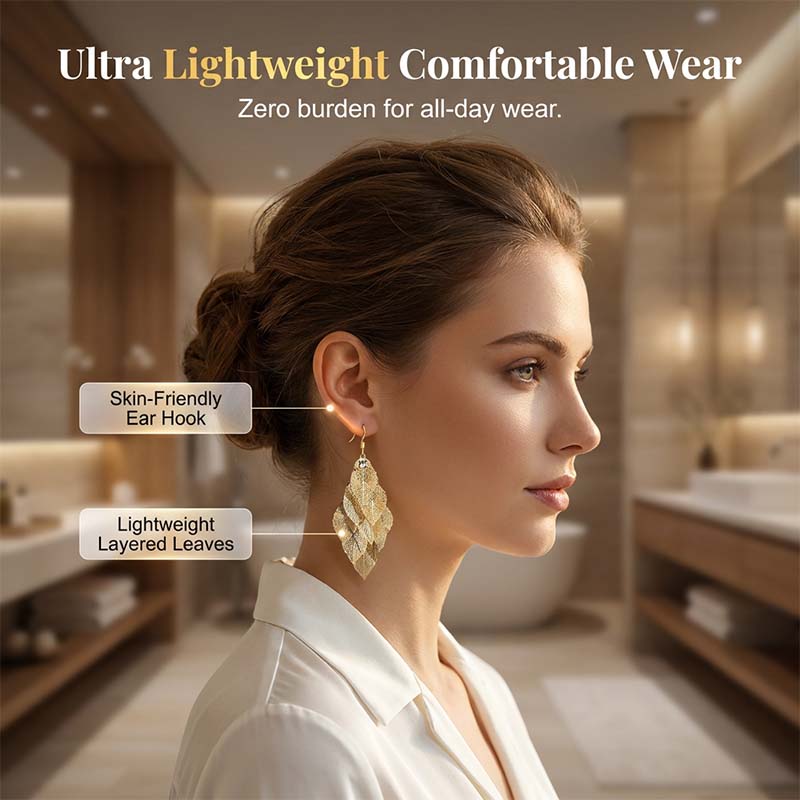 📢📢50 % DE RÉDUCTION⏰Boucles d'oreilles élégantes pour femme, en forme de feuilles ajourées en cascade