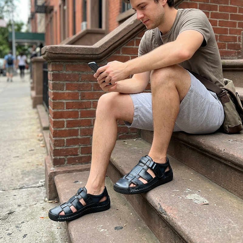 👞PROMO FLASH 50%🌊Sandales Plage Homme Bout Fermé – Respirantes, Coussinées, Velcro, 3 Couleurs, 11 Pointures, Idéales Plage & Ville 🏖️