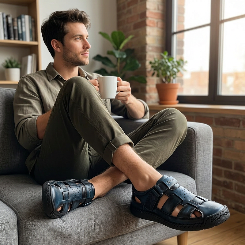 👞PROMO FLASH 50%🌊Sandales Plage Homme Bout Fermé – Respirantes, Coussinées, Velcro, 3 Couleurs, 11 Pointures, Idéales Plage & Ville 🏖️