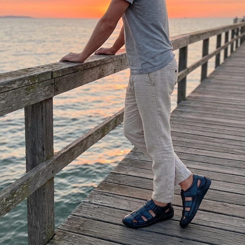 👞PROMO FLASH 50%🌊Sandales Plage Homme Bout Fermé – Respirantes, Coussinées, Velcro, 3 Couleurs, 11 Pointures, Idéales Plage & Ville 🏖️