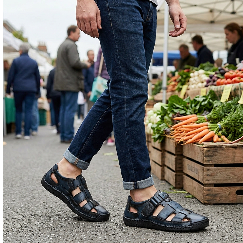 👞PROMO FLASH 50%🌊Sandales Plage Homme Bout Fermé – Respirantes, Coussinées, Velcro, 3 Couleurs, 11 Pointures, Idéales Plage & Ville 🏖️